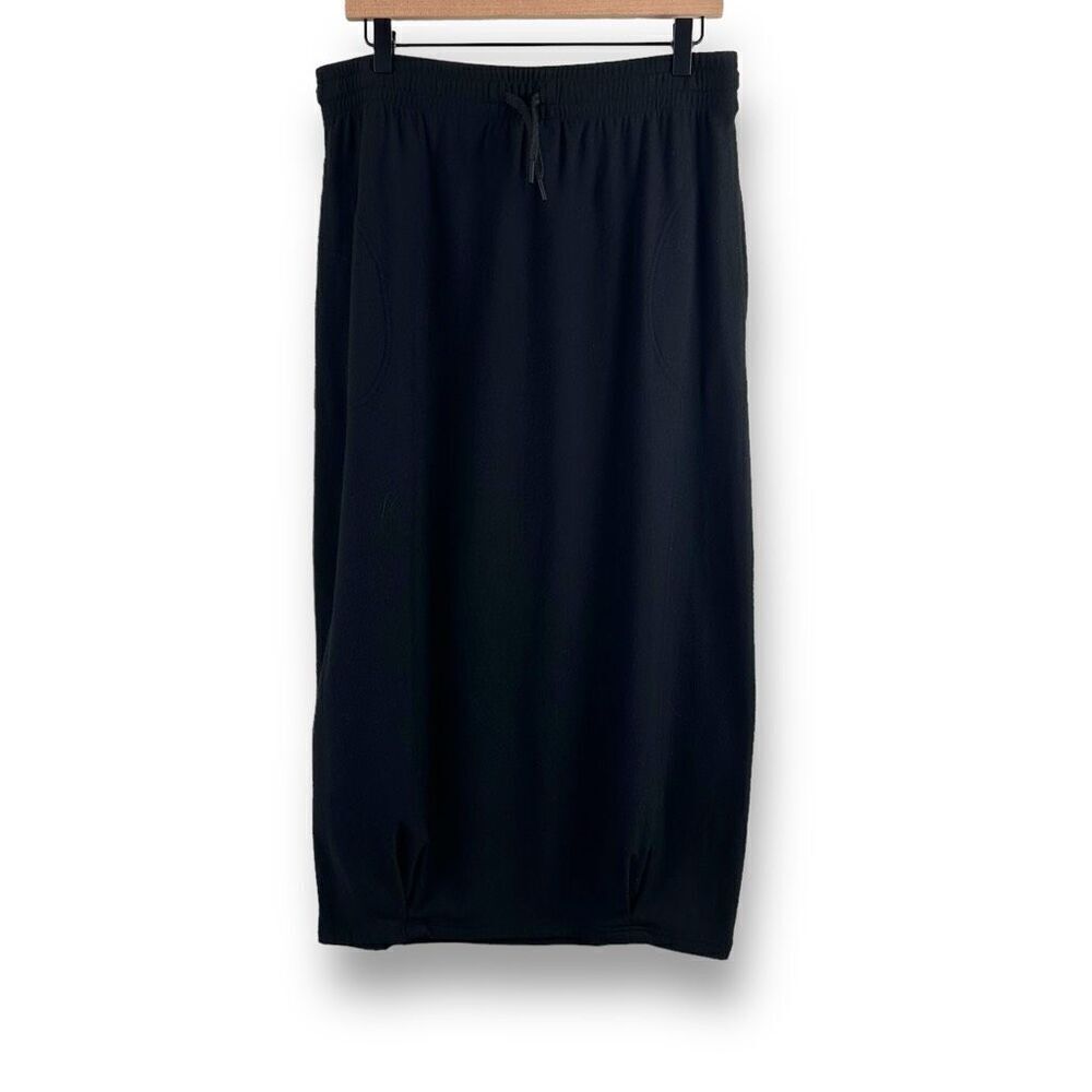 Sympli Women's M Bamboo Cotton Eastic Waist Midi Skirt Solid Black Casual Modest